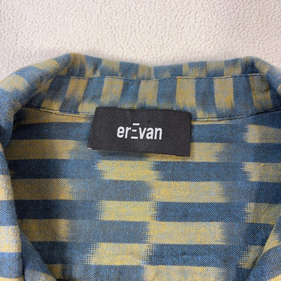 erEvan Shirt Men's L Green Japanese Fabric Geometric Pocket Made In France - Picture 3 of 16